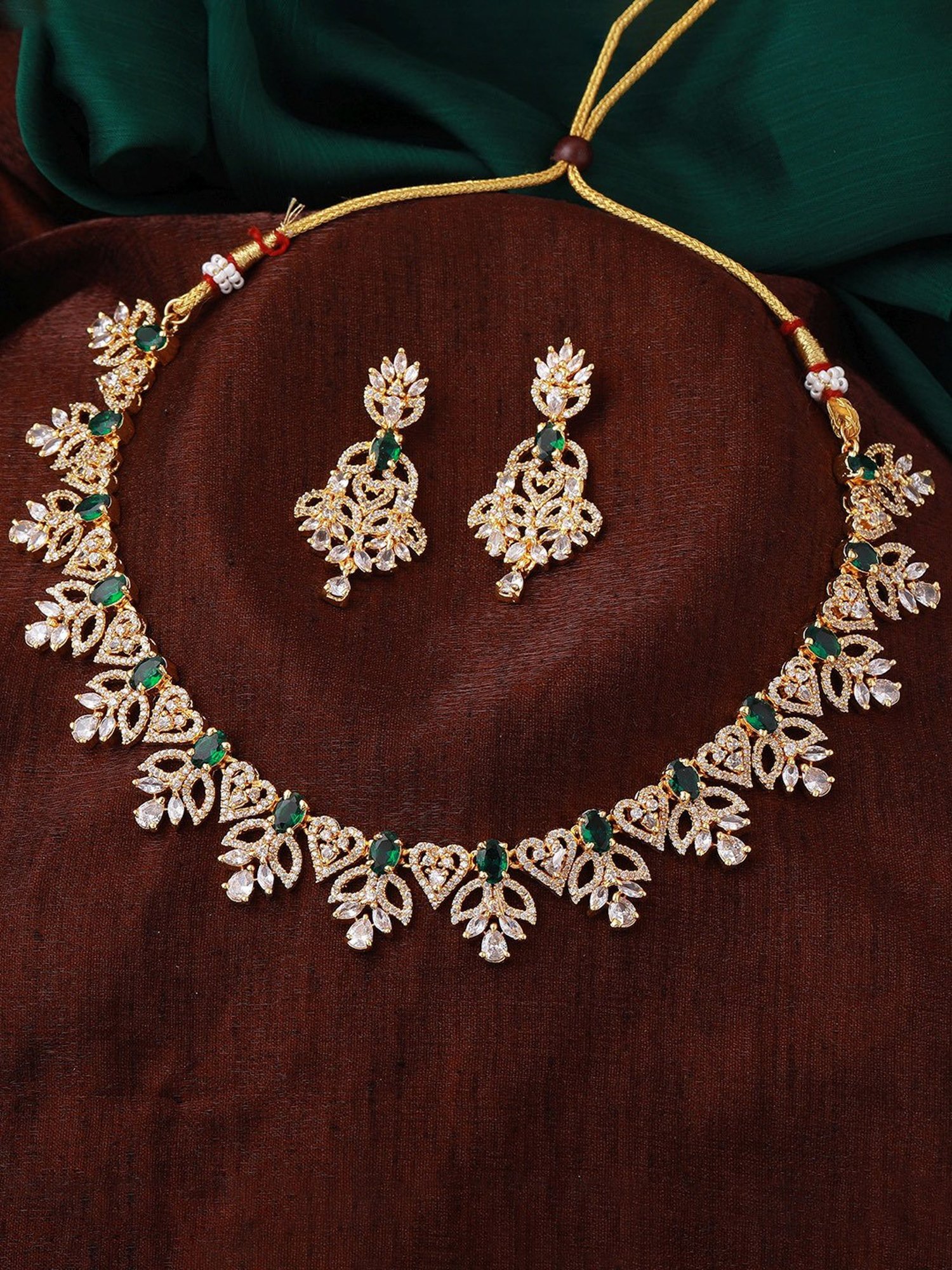 Estele Gold-Plated CZ Dazzling Designer Necklace Set with Colored Stones for Women