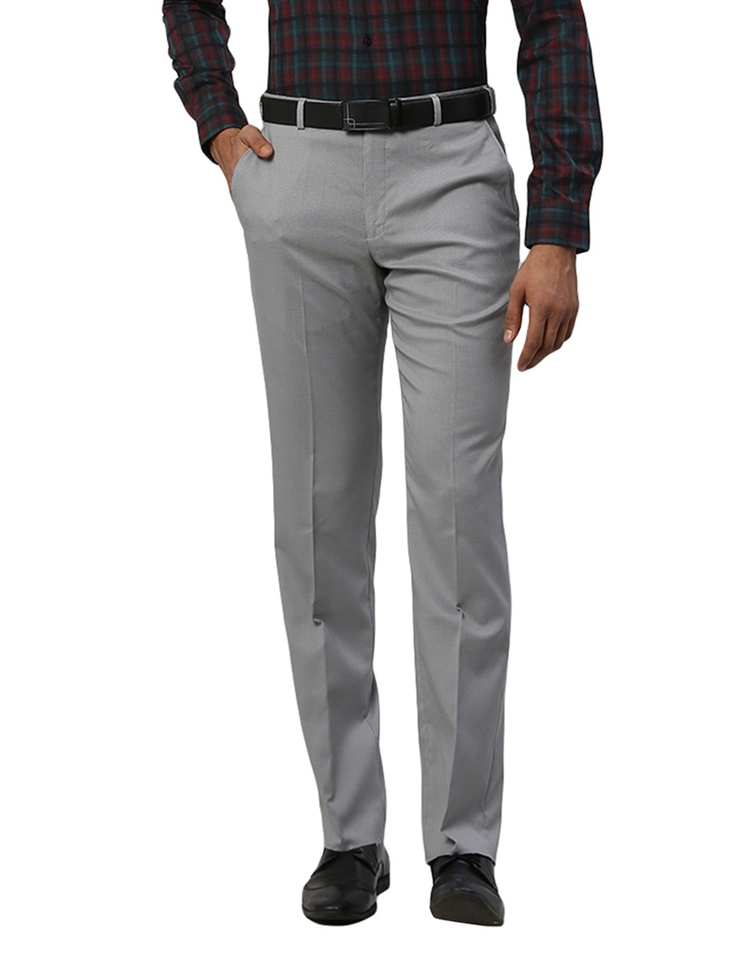 Park Avenue Grey Regular Fit Texture Trousers