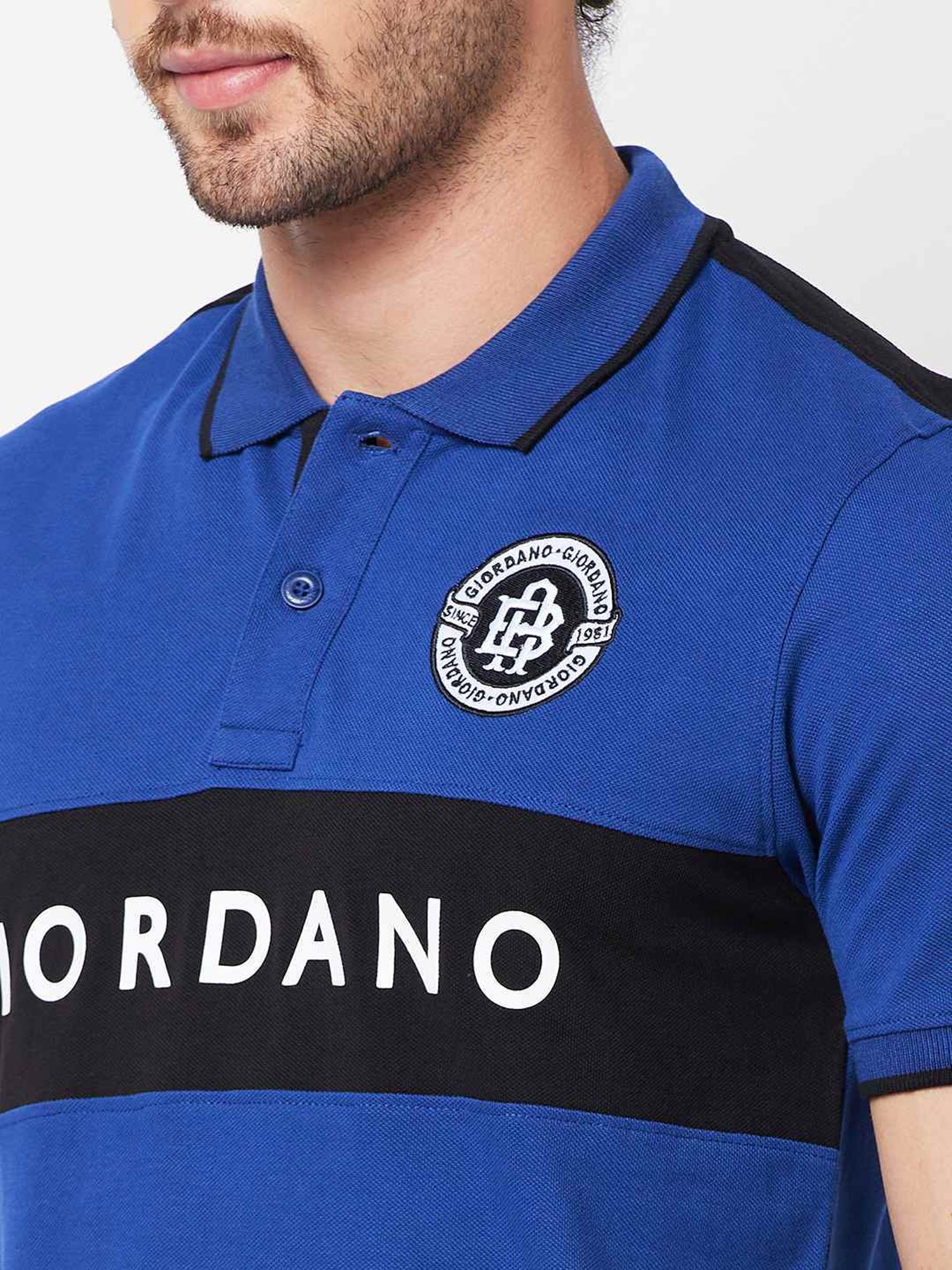 Giordano Navy Slim Fit Colour Block Polo T-Shirt