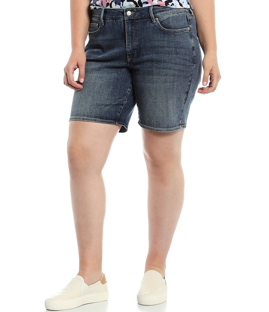 NYDJ Plus Size Ella Side-Slit Hem Mid Rise Shorts