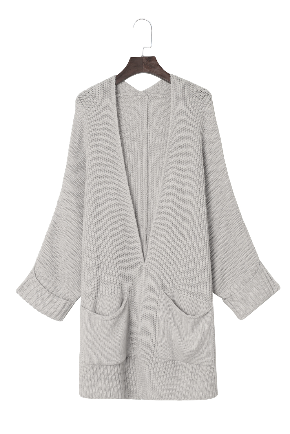 Gray Batwing Sleeve Pocket Oversized Cable Knit Cardigan