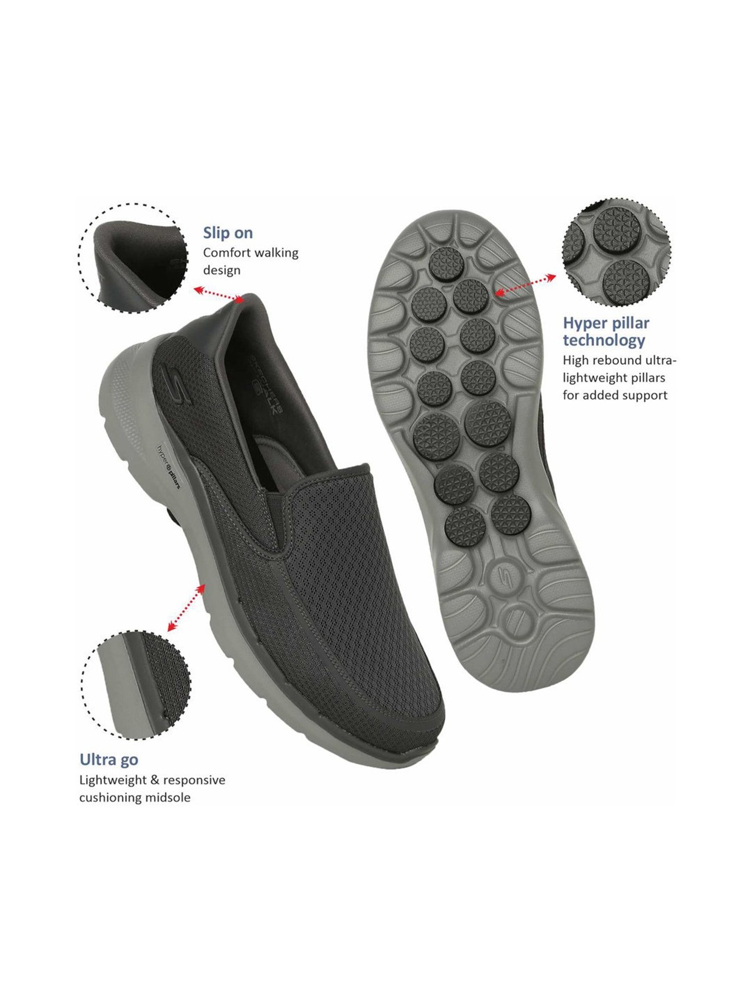 Skechers Men's GO WALK 6 - ORVA Charcoal Walking Shoes