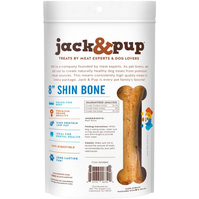 Jack & Pup Beef 8 inch Shin Bone Dog Treats - 2pk