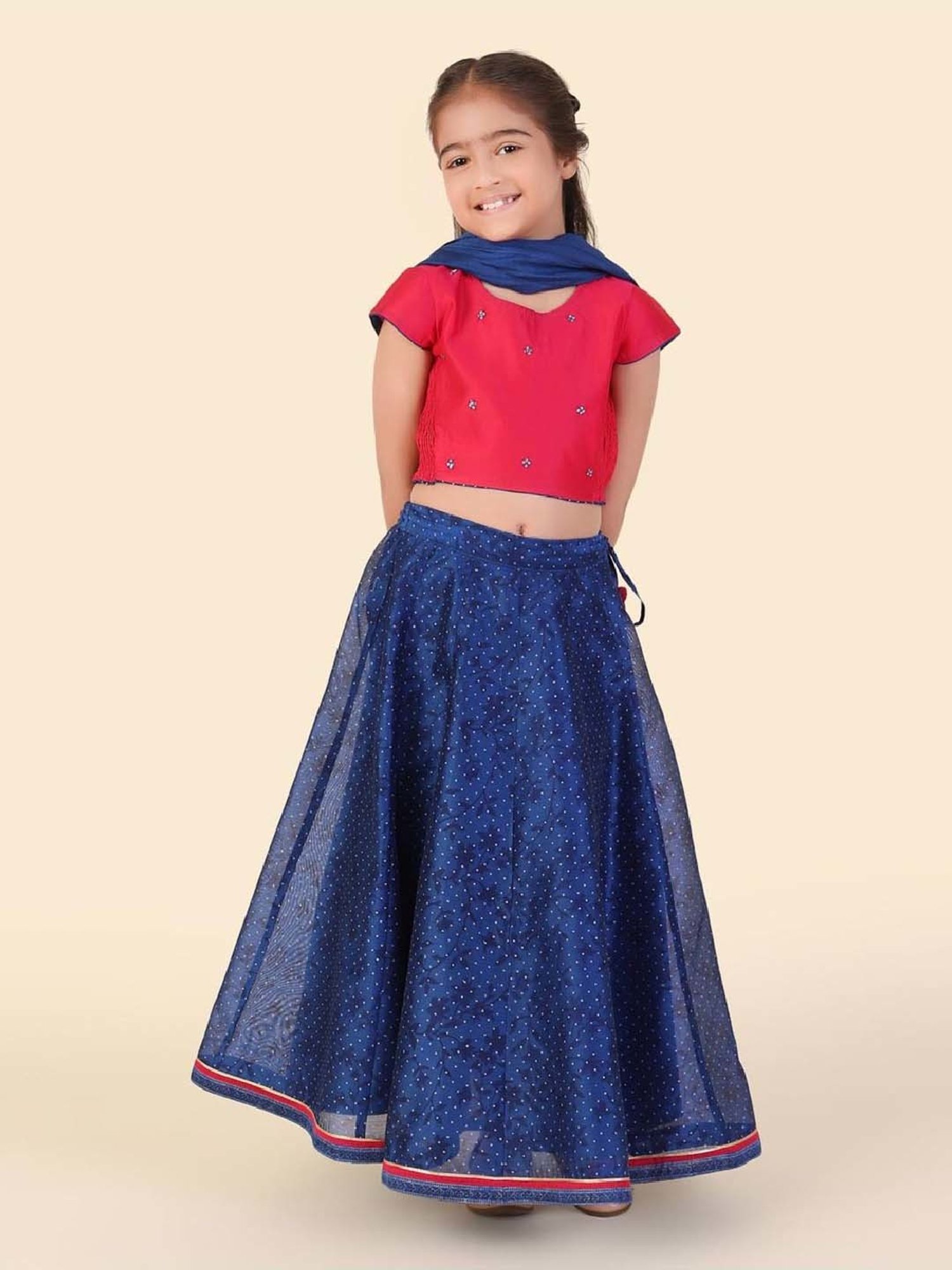 A Little Fable Kids Red & Beige Embellished Lehenga Choli
