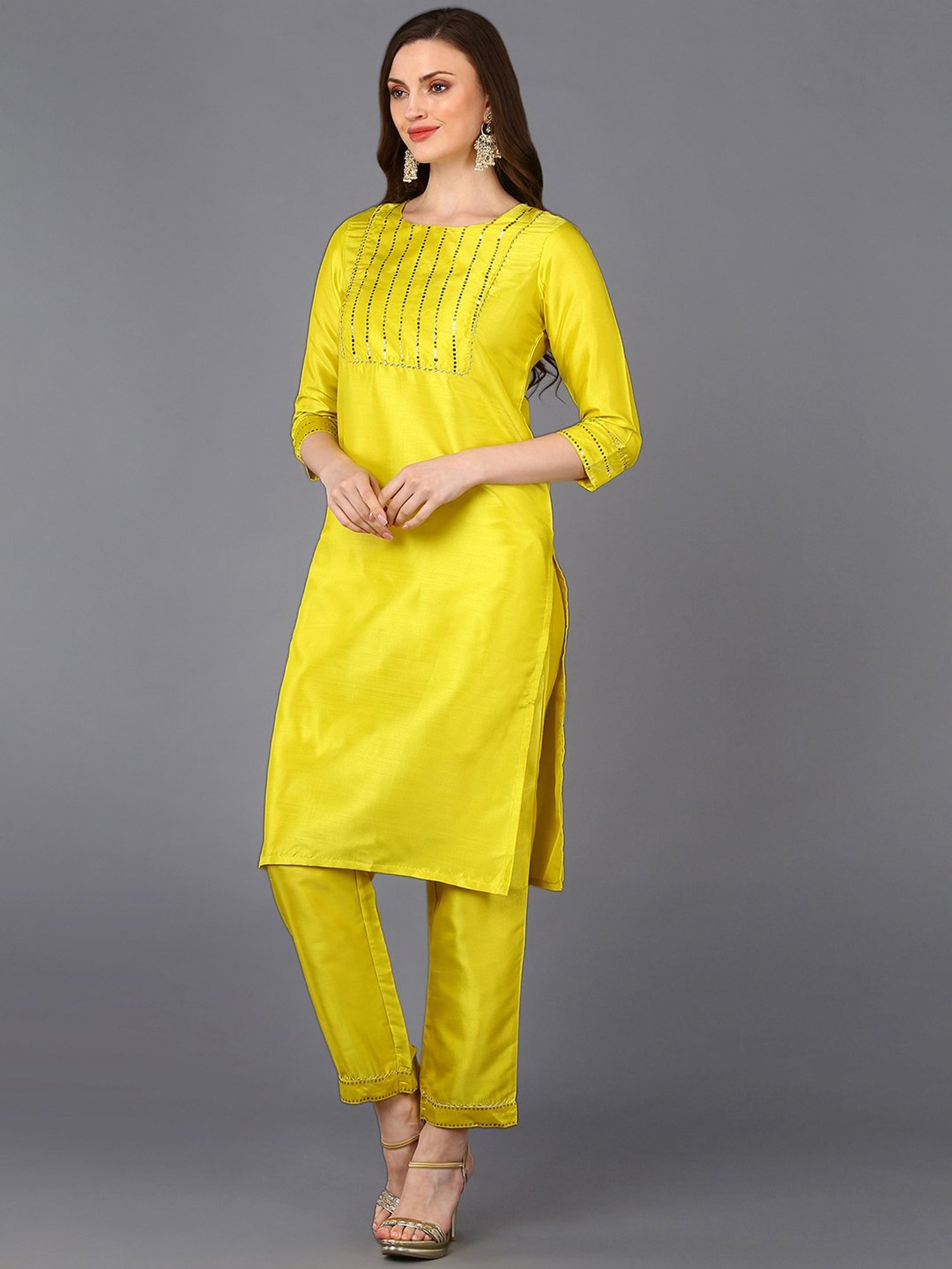 Vaamsi Yellow Embellished Kurta Pant Set With Dupatta