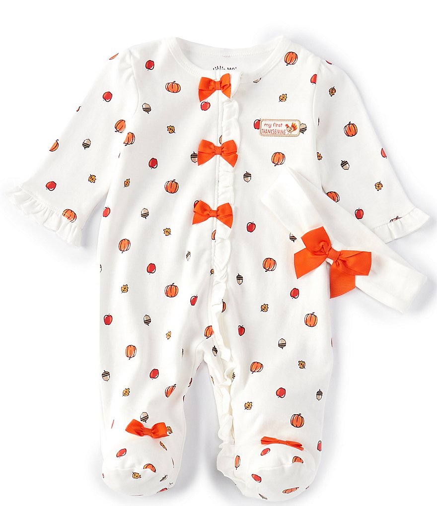 Little Me Baby Girls Newborn-9 Months Long-Sleeve Harvest Footed Coverall & Hat Set