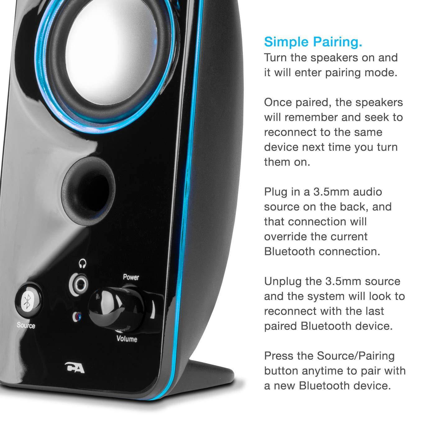 Cyber Acoustics 2.0 Color Changing Desktop Speaker System with Bluetooth Home Audio for Laptop, PC Computer, Tablet, and Smartphones (CA-SP29BT)