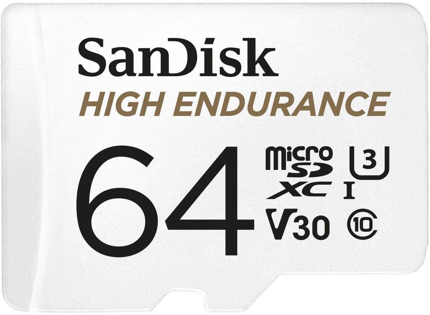 SanDisk 64GB High Endurance Video MicroSDXC Card with Adapter for Dash Cam and Home Monitoring Systems - C10, U3, V30, 4K UHD, Micro SD Card - SDSQQNR-064G-GN6IA