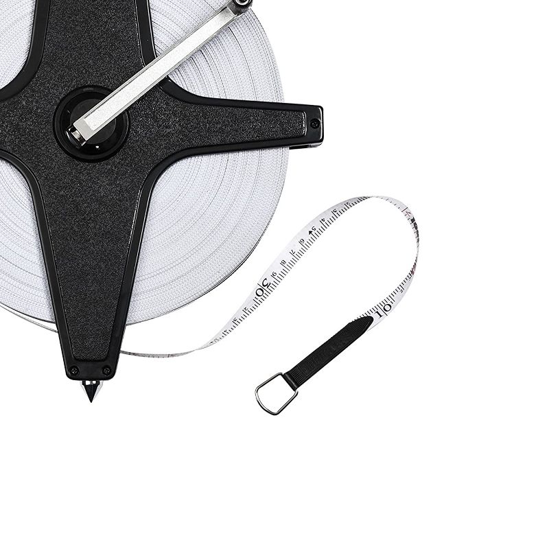 Champion Sports R400 Open Reel Winding 400 Foot/120 Meter Dual Fiberglass Measuring Tape with Metal Spike and Hand Crank, White