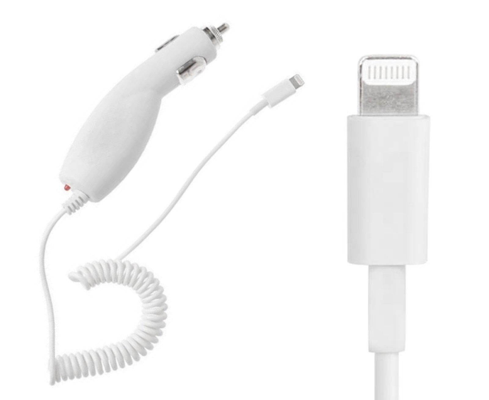Car Auto Plug in Lightweight 8 Pin Coiled Cord Rapid Charger Compatible with iPod touch 6th Gen Phones - 3 FT Long When Extended - White
