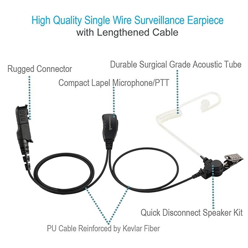 Wire Earpiece with Reinforced Cable for Motorola Radios XPR3300 XPR3500 XPR3300e XPR3500e XPR 3300 3500 3300e 3500e Series Acoustic Tube Headset Compact PTTMic Clear Audio Transmission