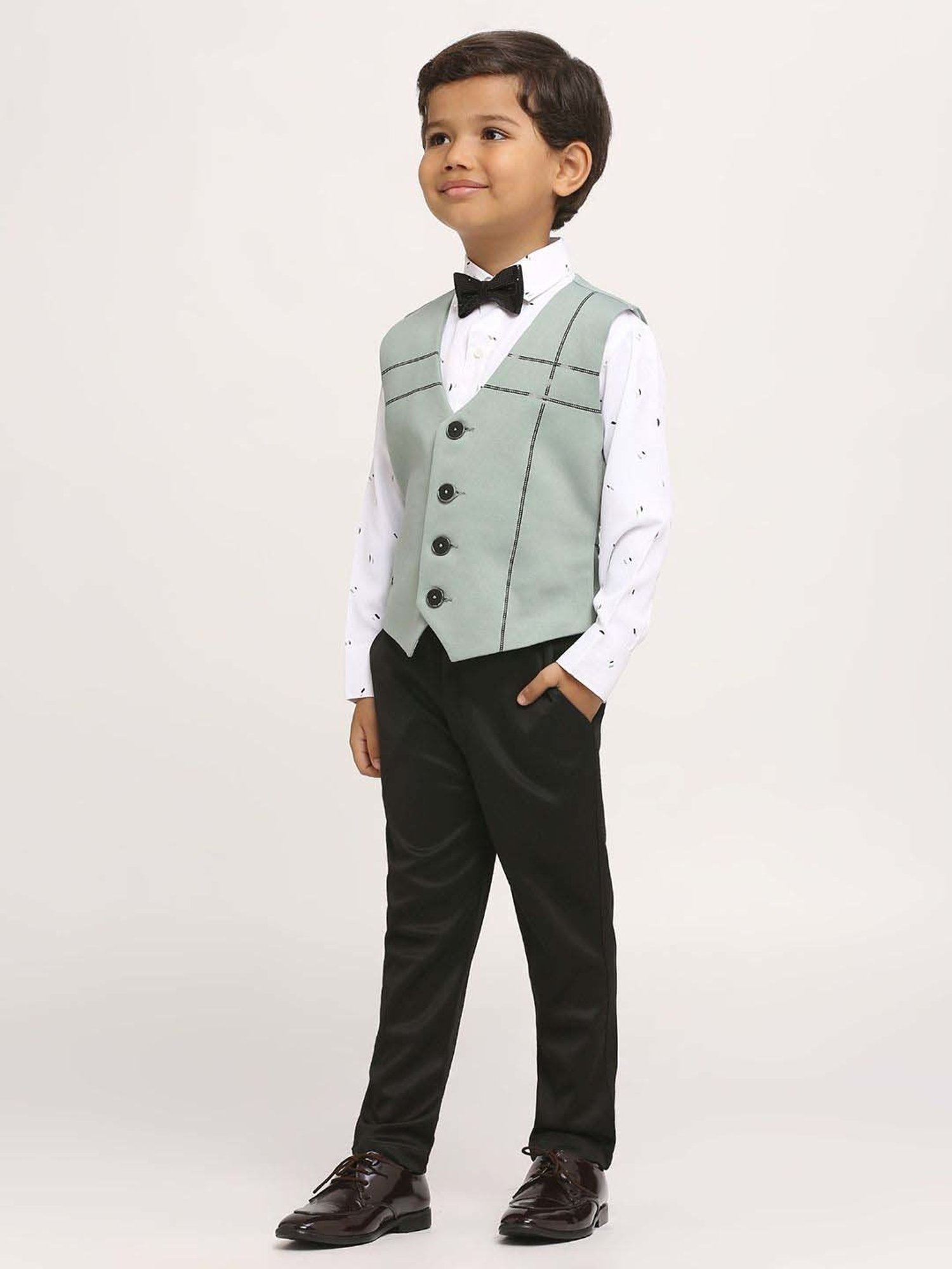 Kids Island Boys Green Printed Full Sleeves Suit Set