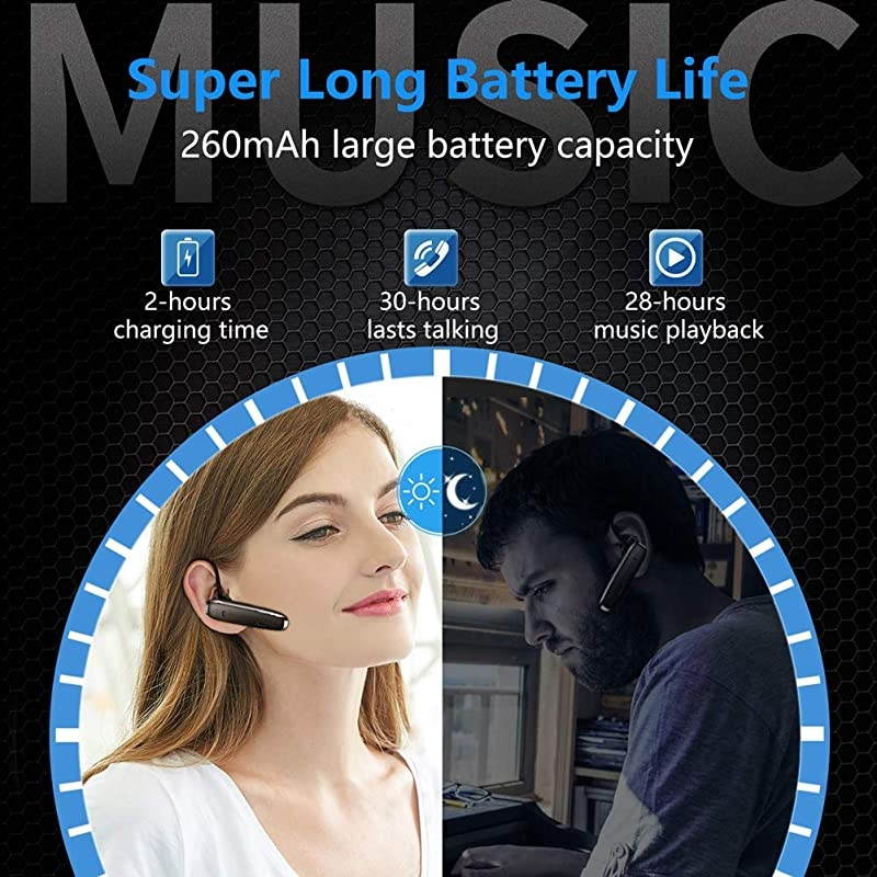 Bluetooth Earpiece Waterproof Wireless Headphone with Noise Cancelling Mic 30Hrs Talking inEar Headset HandsFree for iPhone Samsung DriverTrucker