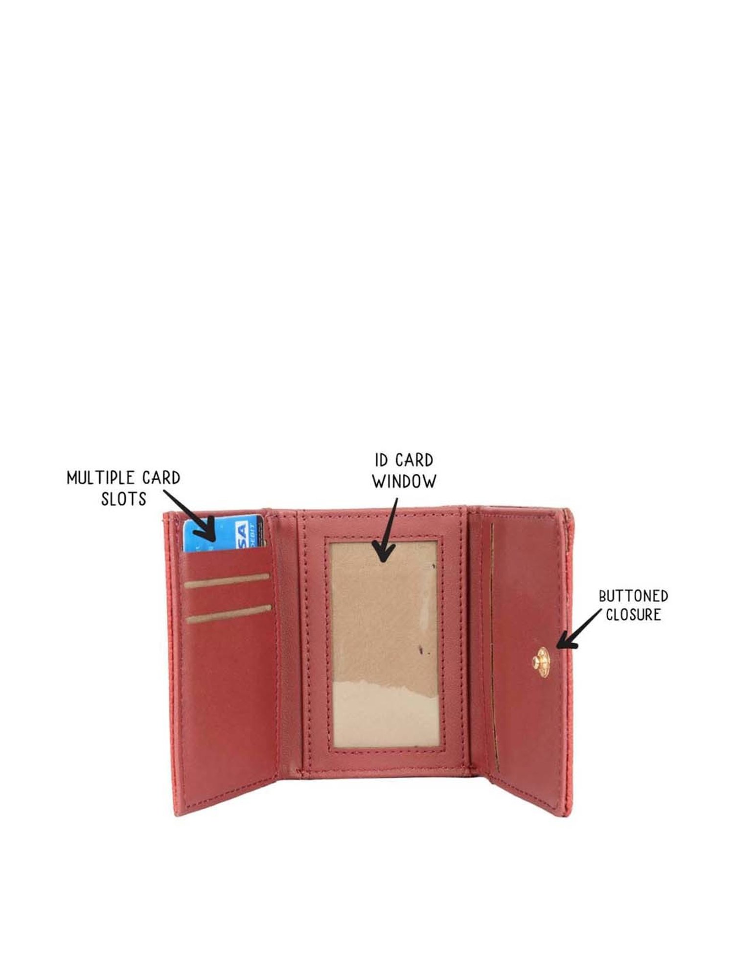 Baggit Red Textured Tri-Fold Wallet for Women