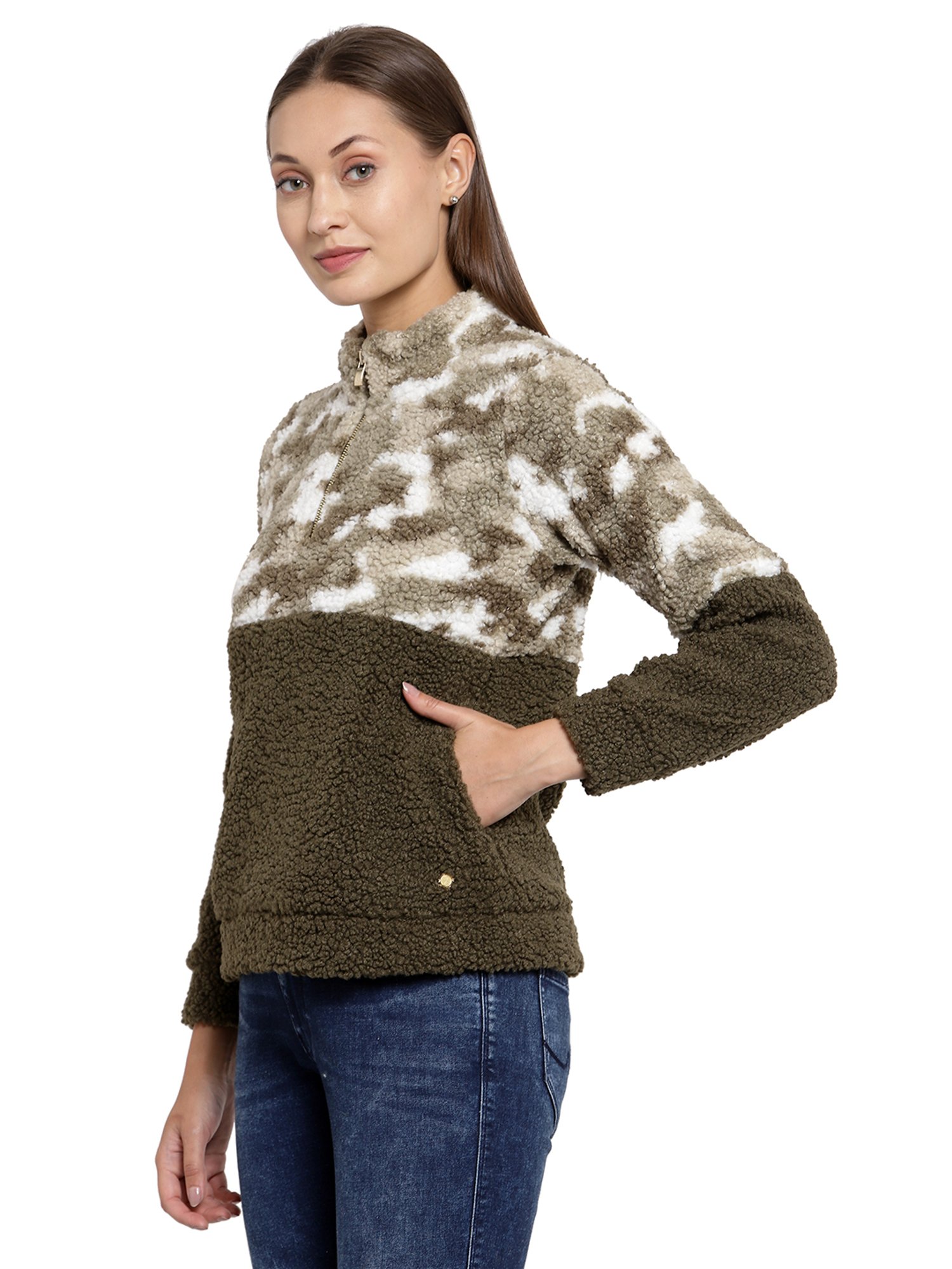 Juelle Olive Self Design Sweatshirt
