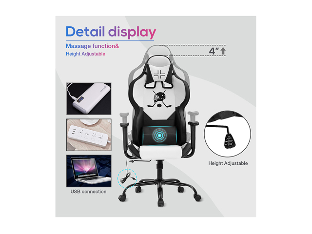 Gaming Chair Office Chair Desk Chair with Lumbar Support Headrest Armrest Task Rolling Swivel Massage PC E-Sports Racing Chair PU Leather Adjustable Ergonomic Computer Chair for Men(White)