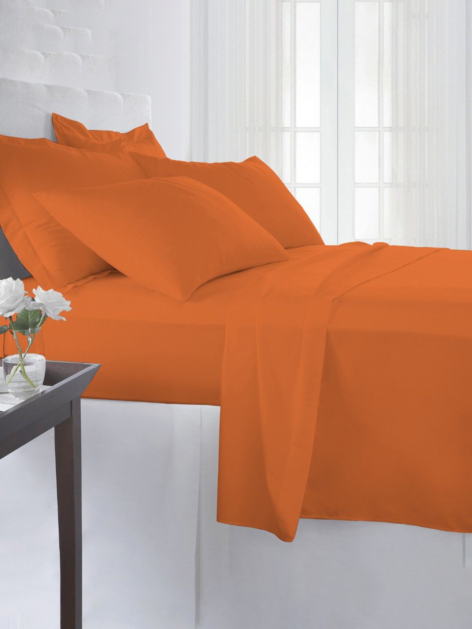 Pizuna Orange 400 TC Cotton Double Bed Sheet with 2 Pillow Covers