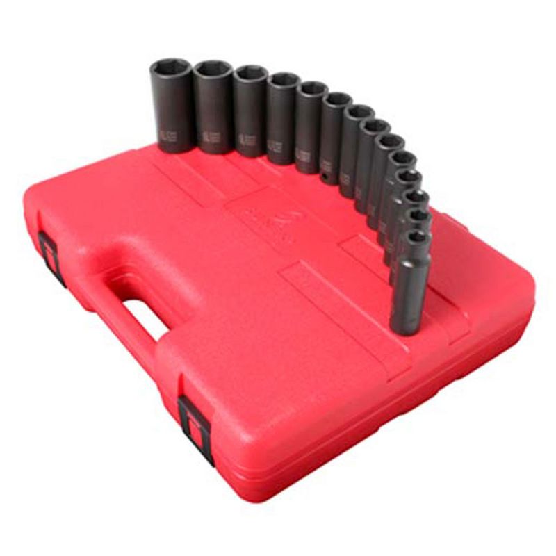 Sunex 2653 Heavy Duty 14 Piece 0.5 Inch Drive Metric Deep Impact Wrench Automotive Socket Tool Set