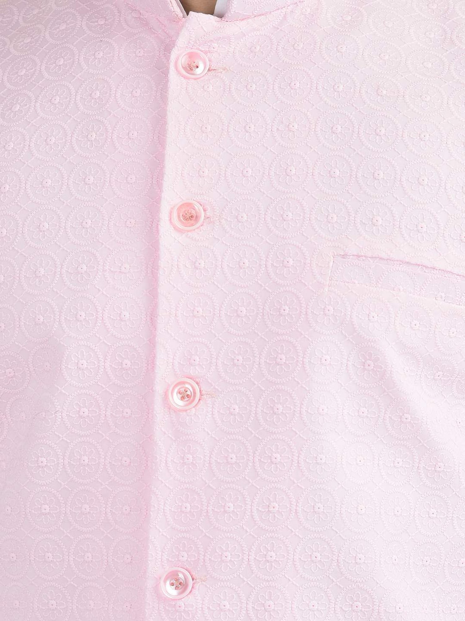 Deyann Pink & White Cotton Regular Fit Embroidered Kurta Set With Jacket