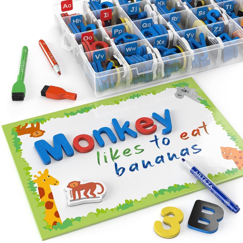 Arteza Kids Magnetic Letters & Numbers Set with White Board, 6 Markers & an Eraser - 214 Pack (ARTZ-2403)