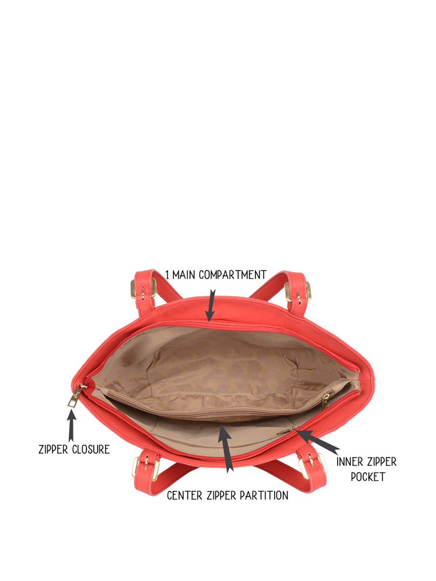 Baggit Red Solid Medium Tote Handbag