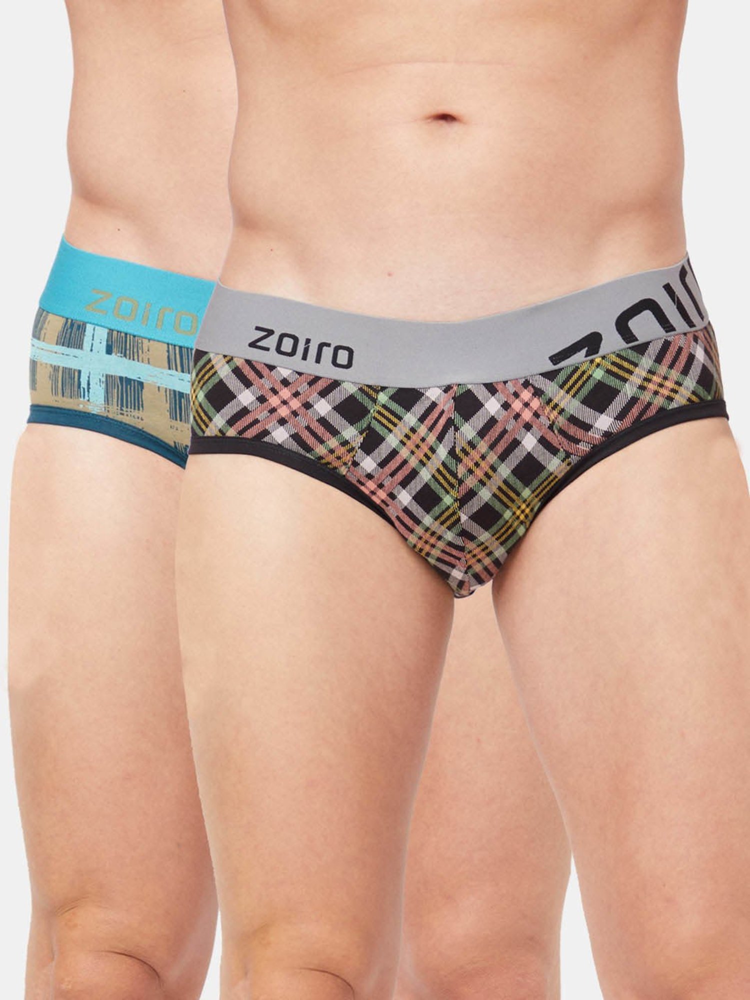 Zoiro Atlantic Deep & Black Regular Fit Checks Briefs - Pack Of 2