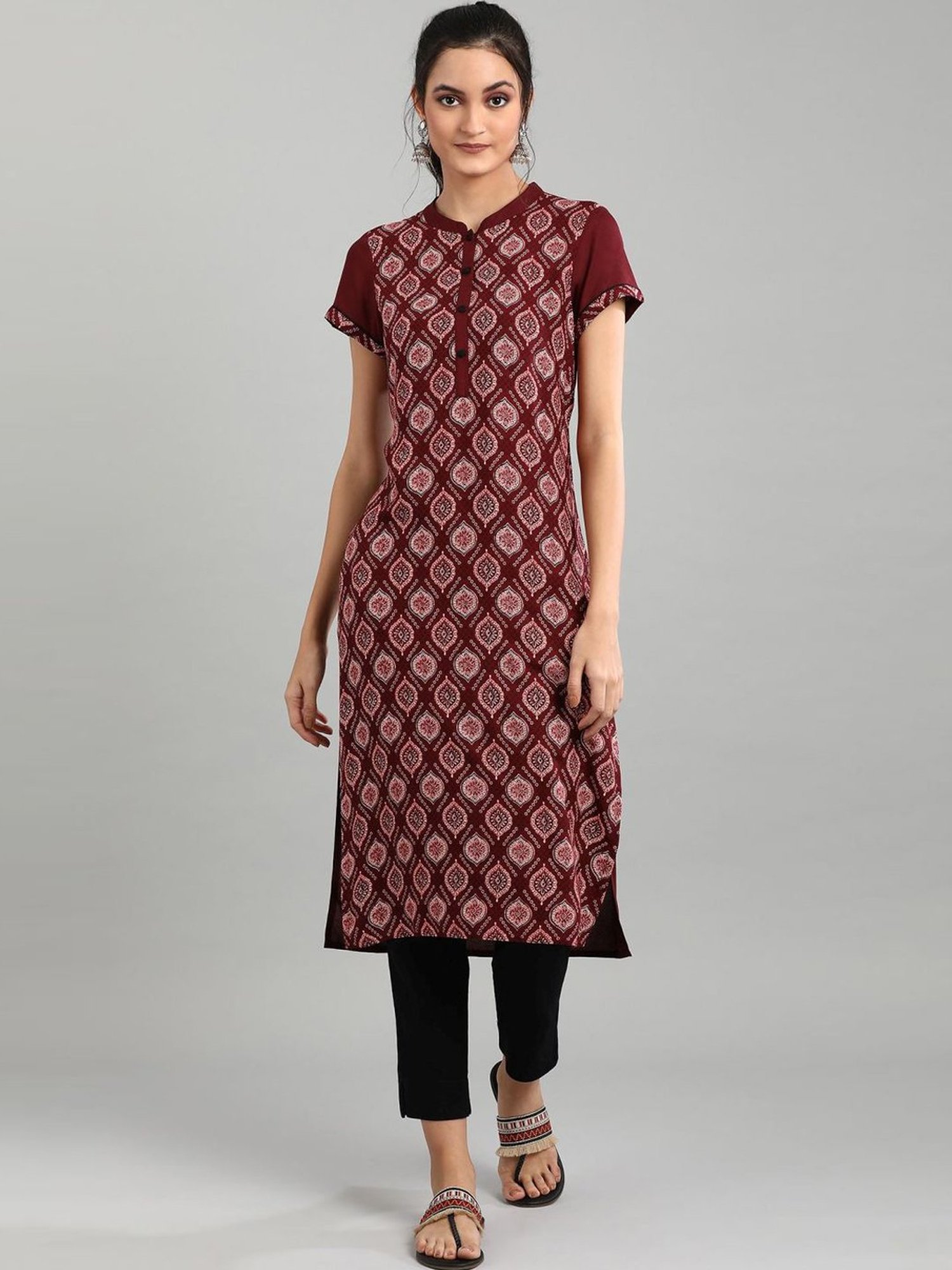 Fusion Beats Light Grey Embroidered A Line Kurta