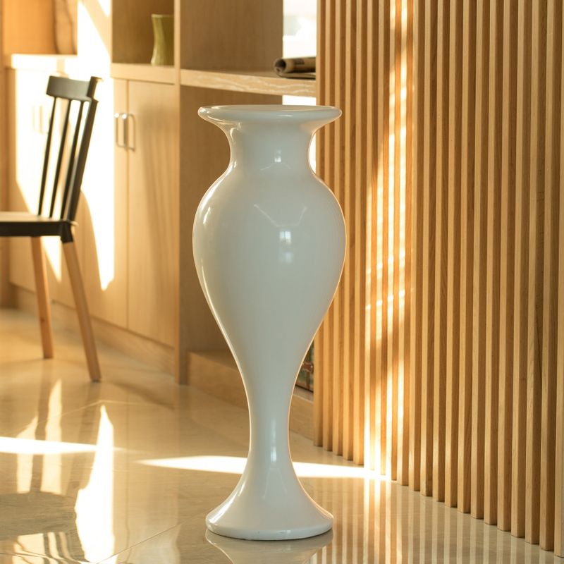 Uniquewise Large White Round Trumpet Modern Fiberglass Freestanding Flower Vase 33"