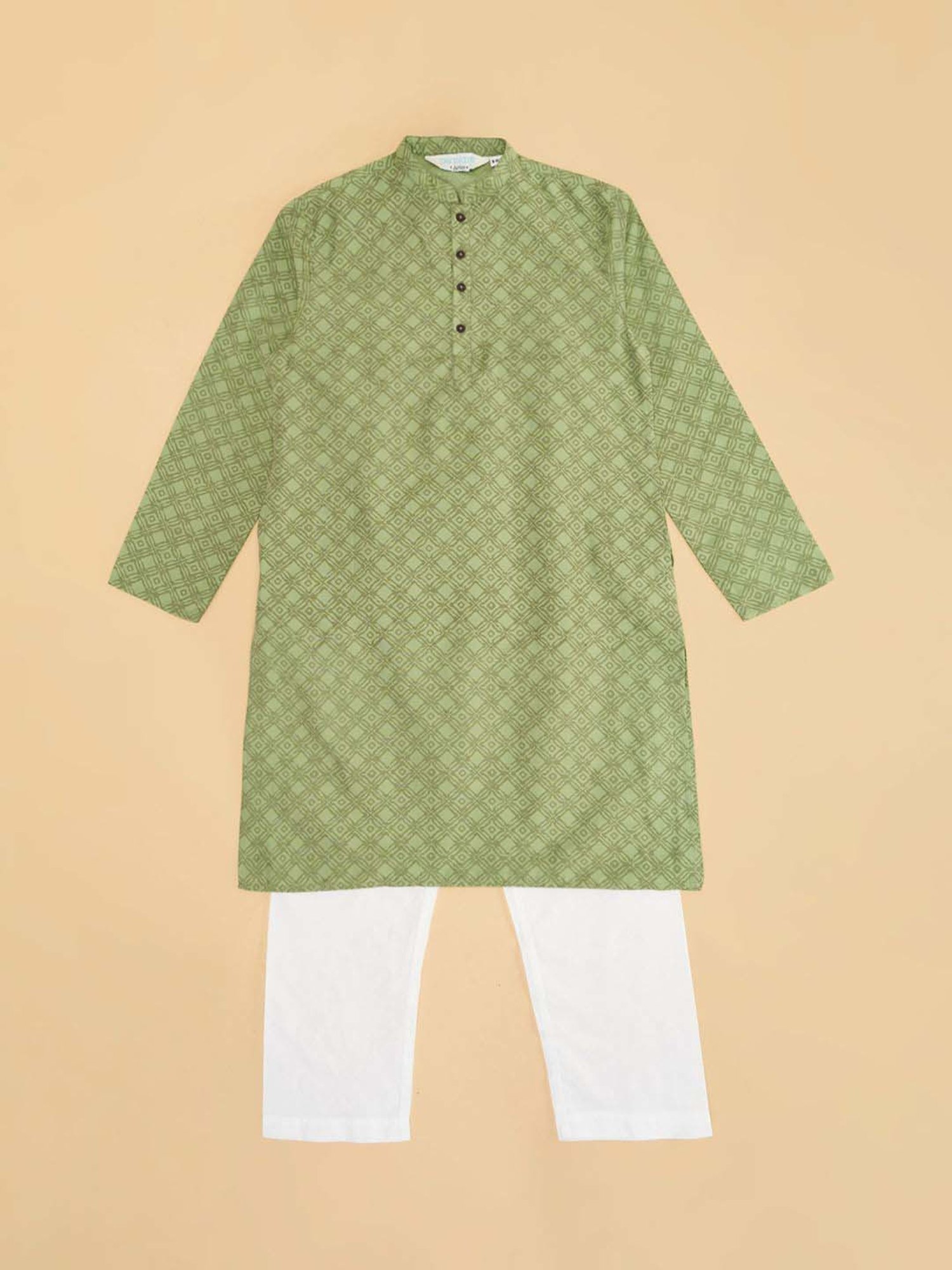 Indus Route by Pantaloons Boys Desert Sage Printed Full Sleeves Kurta Sets