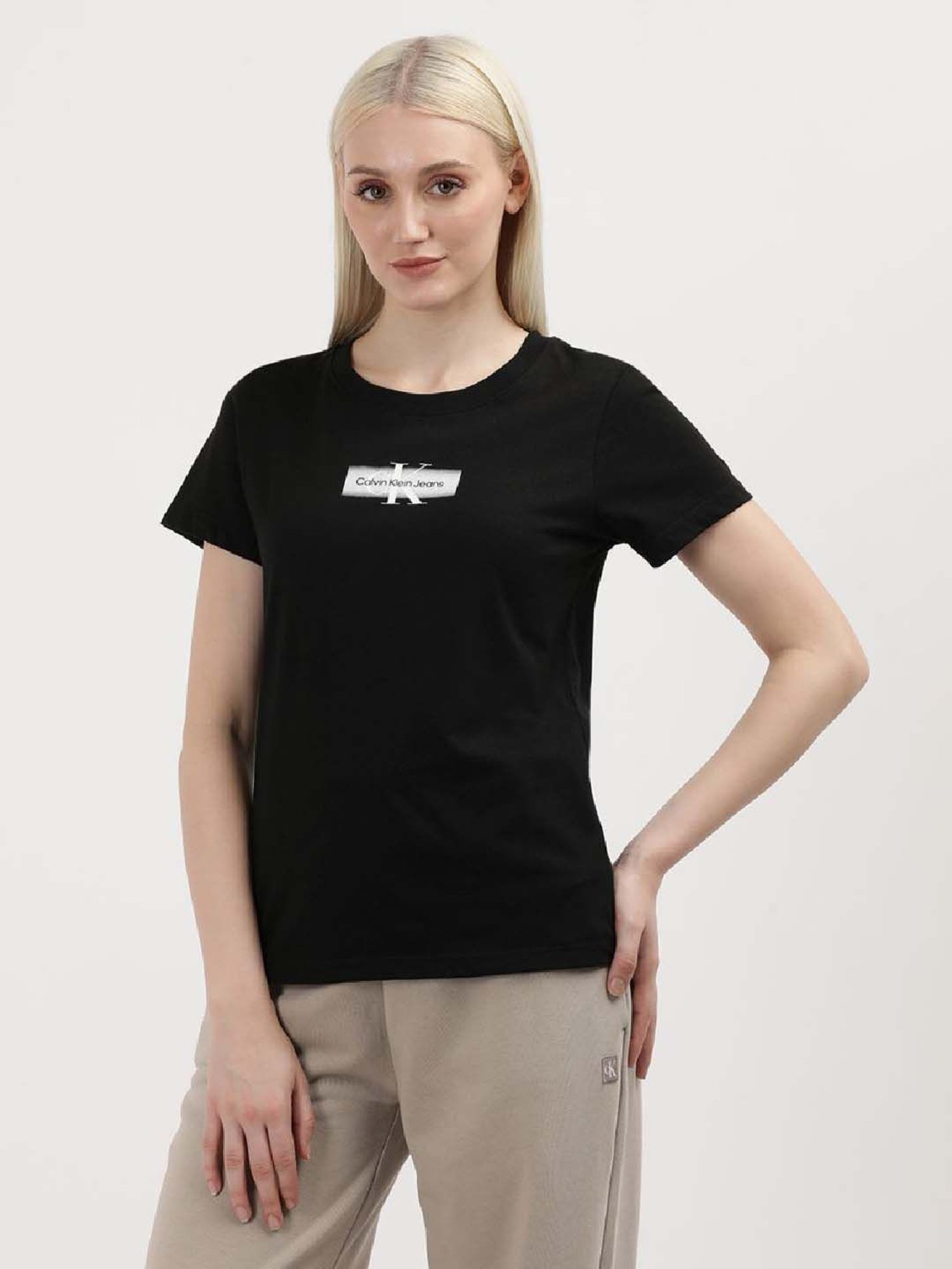 CALVIN KLEIN Black Cotton Logo Print T-Shirt