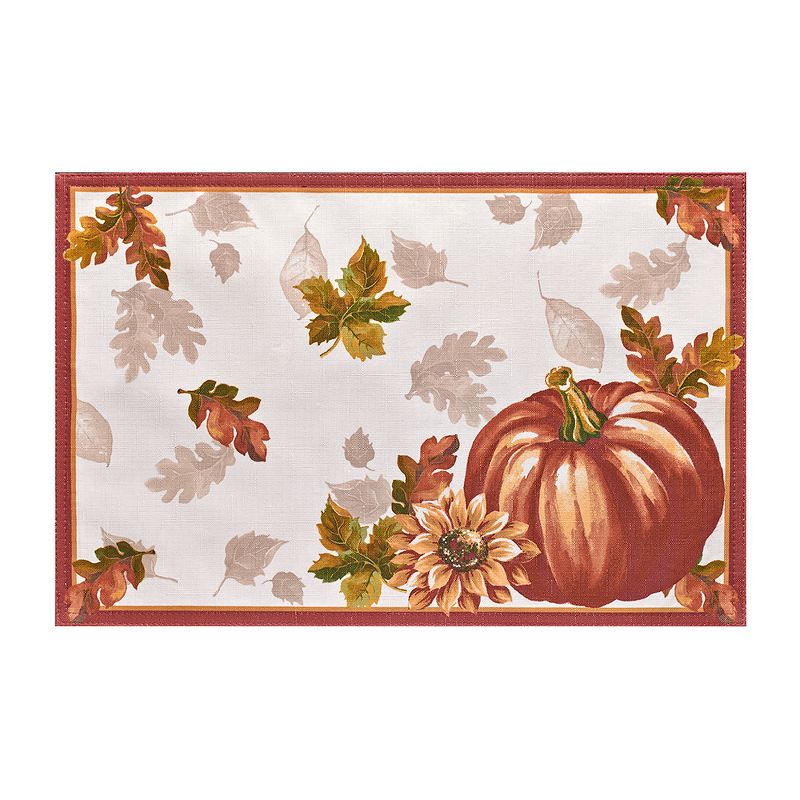 Swaying Leaves Bordered Fall Placemat, Set of 4 - 13" x 19" - Red/White - Elrene Home Fashions
