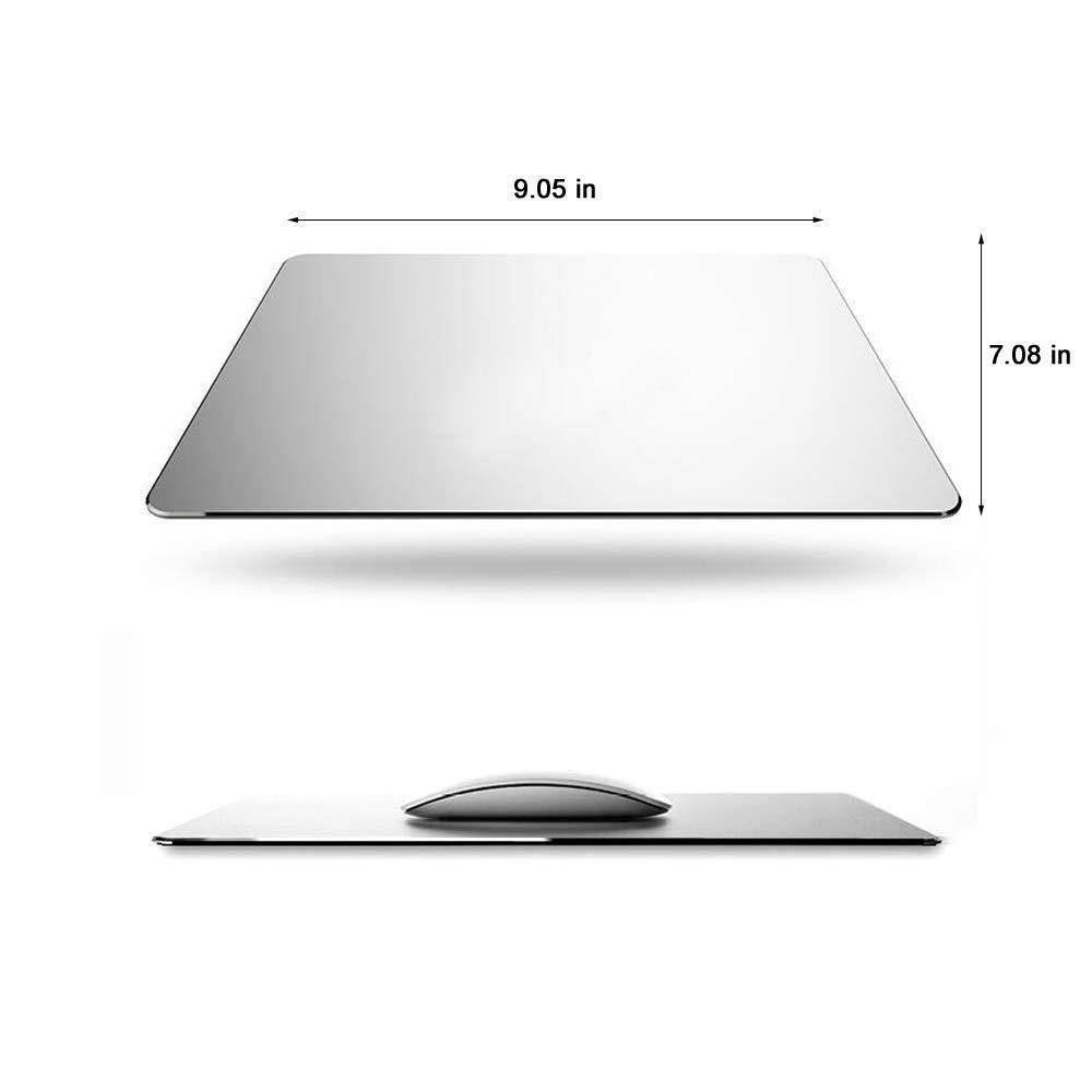 Premium Silver Metal Aluminum Mouse Pad Mat, Double Face Sand Blasting Aluminium Surface/Non-Slip Rubber Base, Fast Accurate Control for Home, Office, Travel(9.05X7.08 inch)