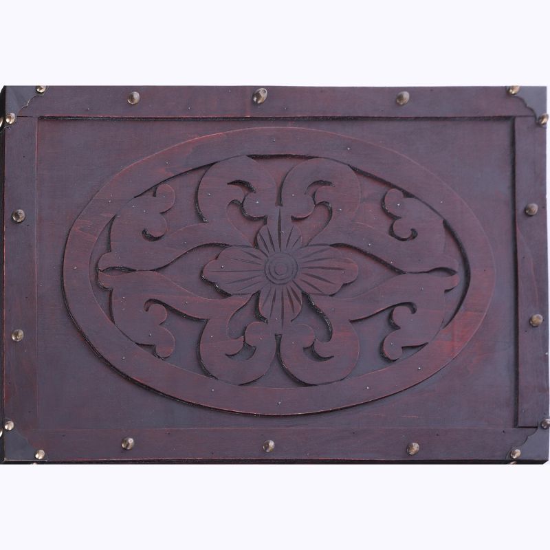 Vintiquewise Vintage Style Cherry Wooden Storage Trunk with Fretwork Design
