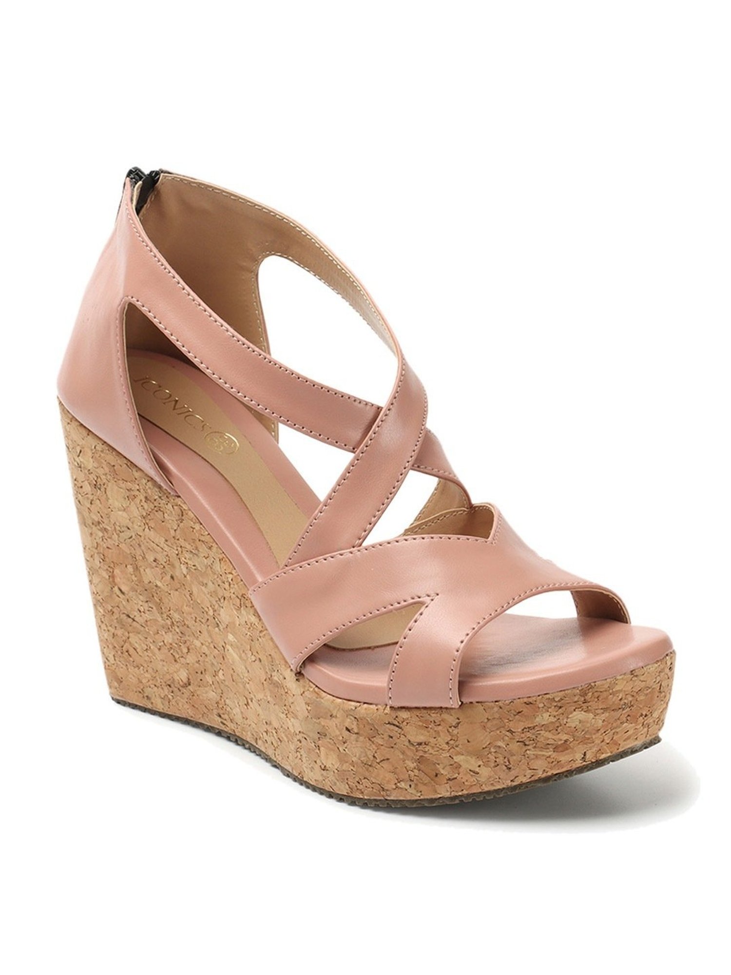 Iconics Women's Peach Cross Strap Wedges