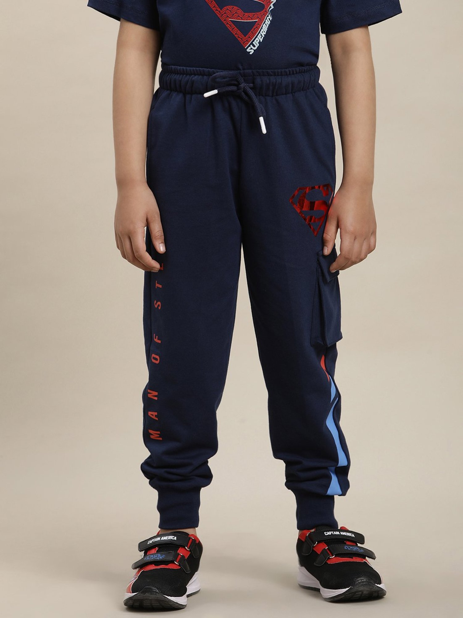 Boysville Superman Printed Regular Fit Navy Joggers For Boys
