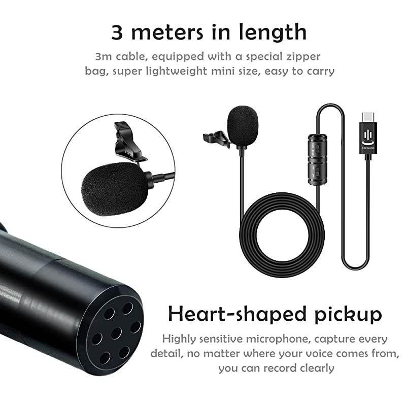 TypeC  Lavalier MicrophoneProfessional Omnidirectional Mic for iPhoneAndroidsCameras and LaptopNo Battery RequiredPerfect Camera Microphone for Recording YouTubeVideoVlogging