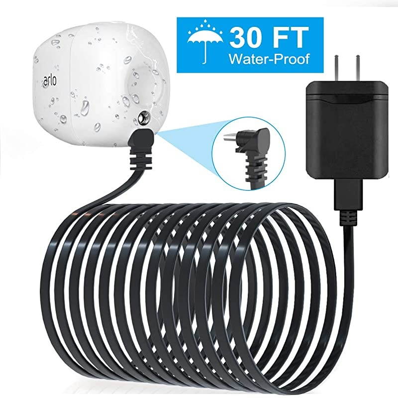 30 Feet Right Angled Micro USB Power Cable with QC 3.0 Charger Brick,Power Supply Adapter and Charging Cord,Outdoor Quick Charger Compatible for Arlo Pro,Arlo Pro 2,Arlo Go,Arlo Security Light
