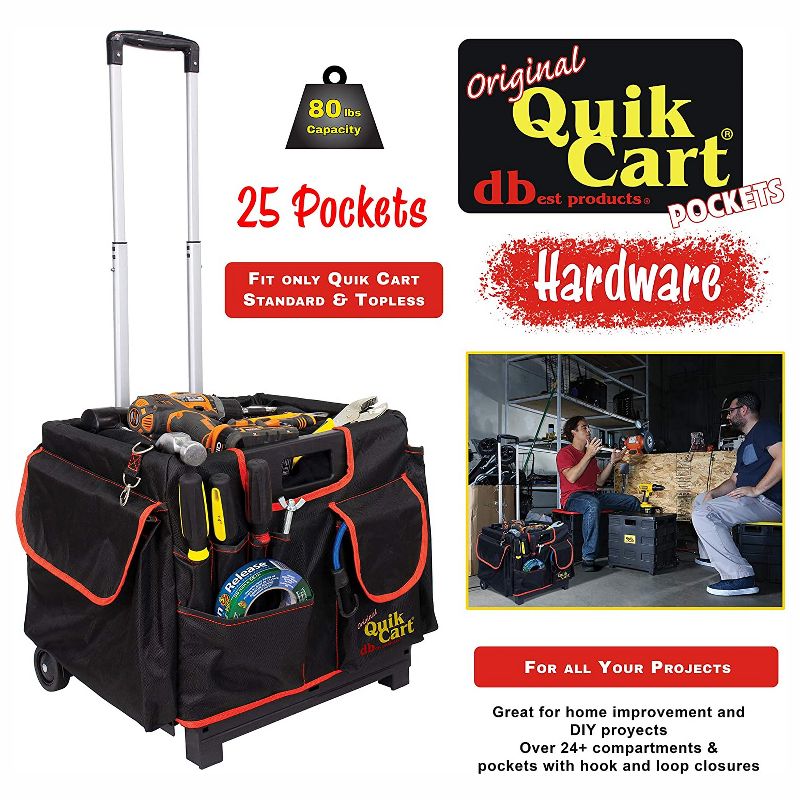 dbest products Rolling Tote Organizer Quik Cart Bundle with Rolling Cart and Saddlebag with 25 Storage Pockets in Varying Sizes, Black