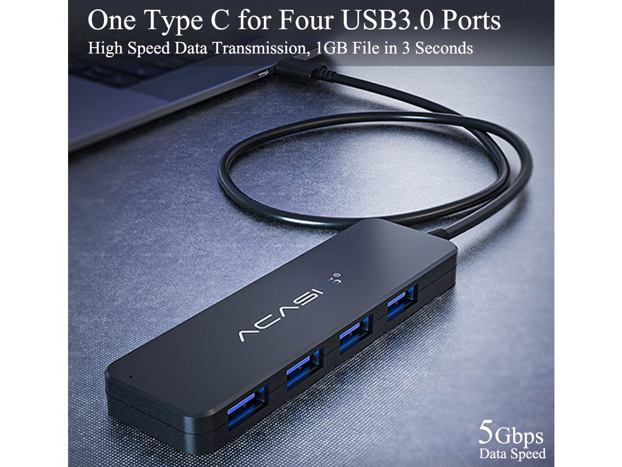 4 Port USB Hub,Type C USB 3.0 Hub,Premium Ultra Slim Laptop USB Spliter Plug and Play Hot Swapping Support, Compatible with Macbook,thinkpad,Windows Desktop PC and other Laptop Computer