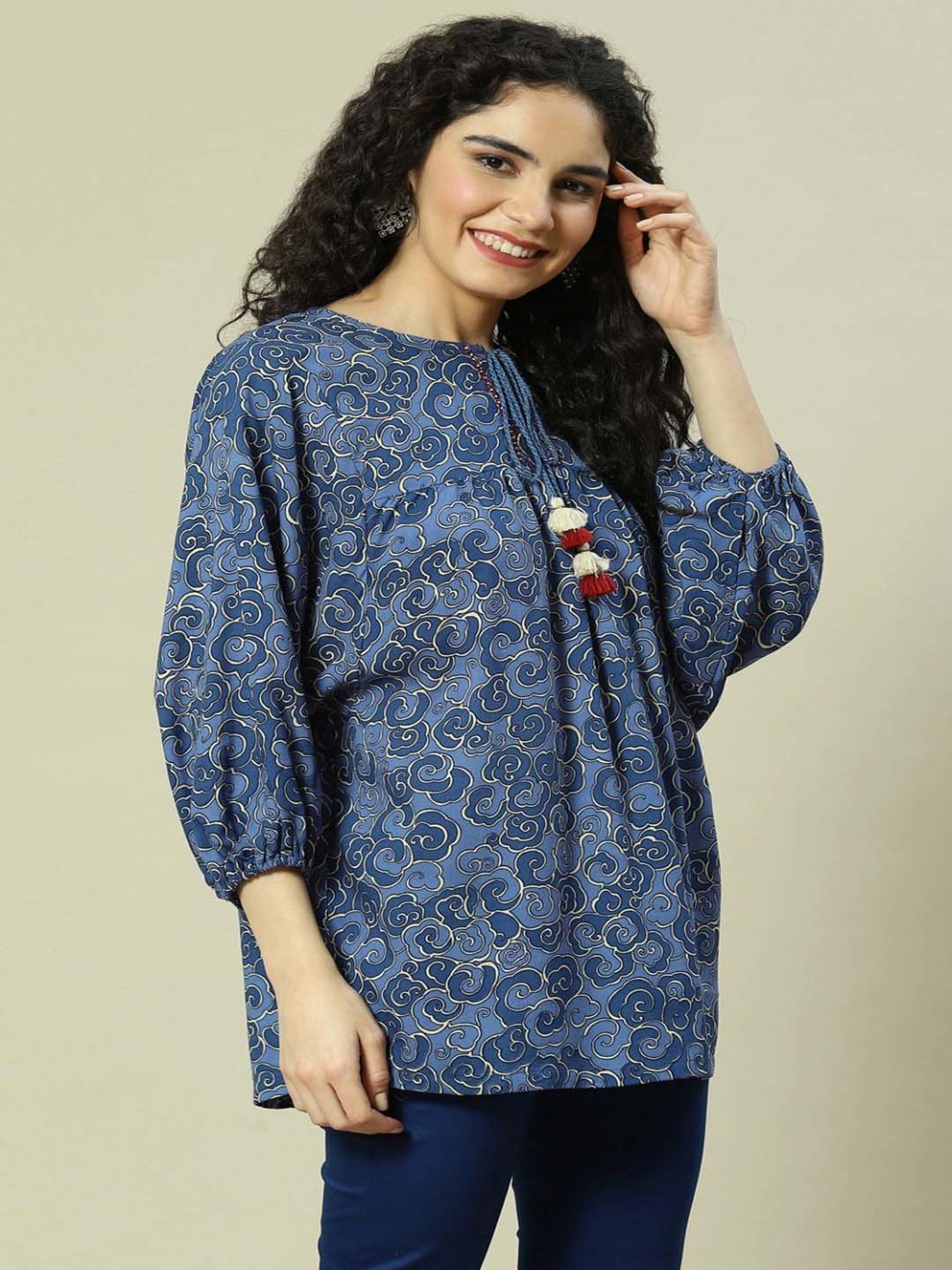 Rangriti Blue Printed Top