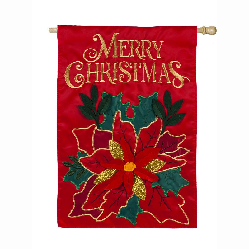 Evergreen Christmas Poinsettia House Applique Flag