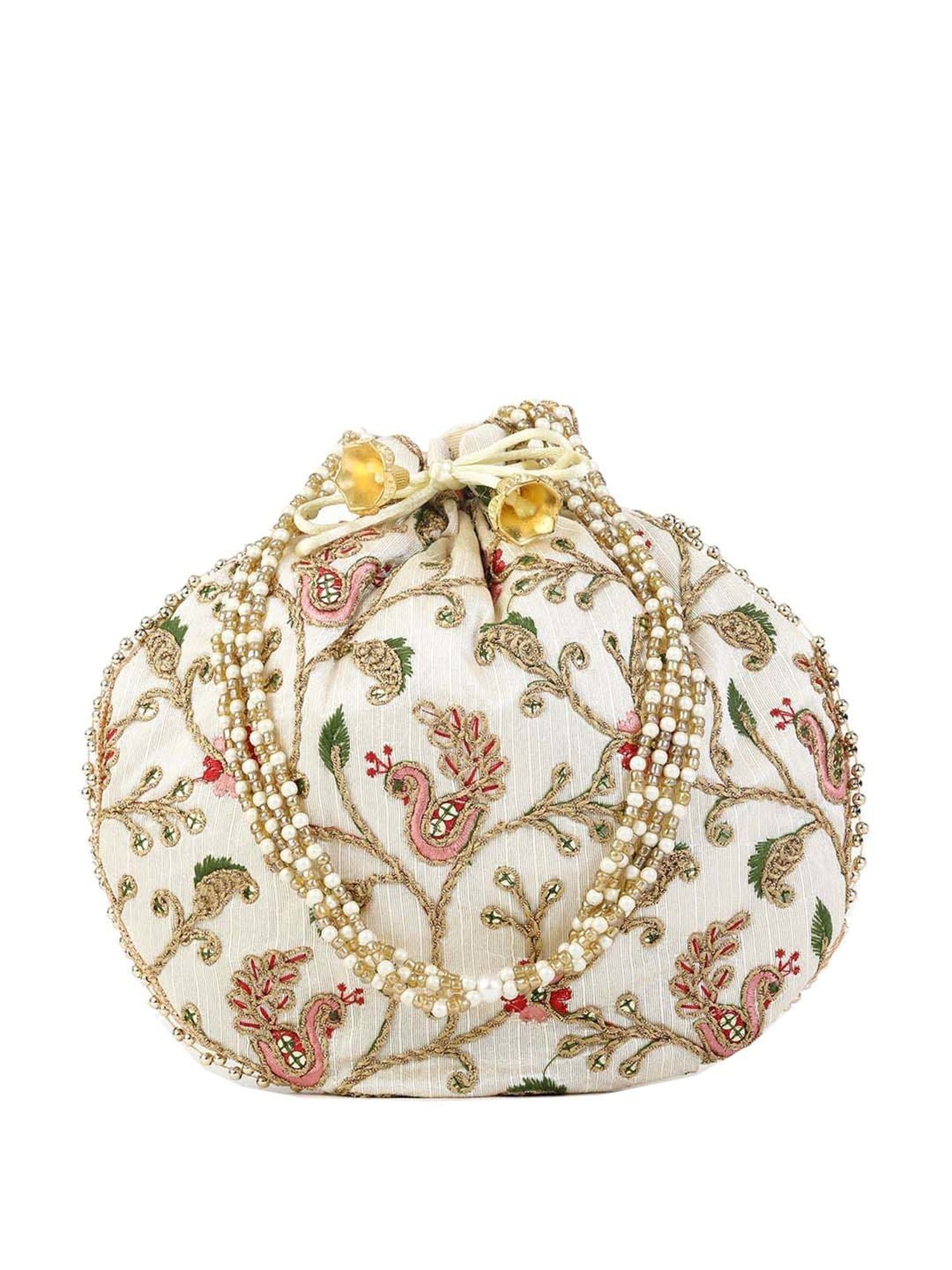 Gaurapakhi White Embroidered Potli