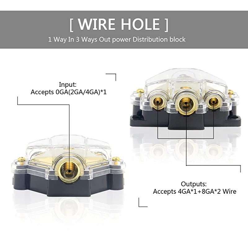 3 Way Power Distribution Block 024 AWG Gauge in 48 Gauge Out Car Audio Stereo Amp Distribution Connecting Block for Audio Splitter 1 in 3 Out