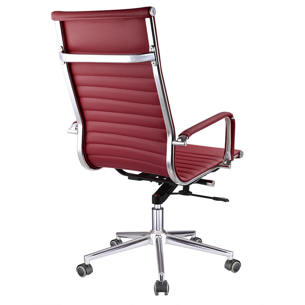 High Back Ribbed PU Leather Office Chair Executive Computer Desk Contemporary Red