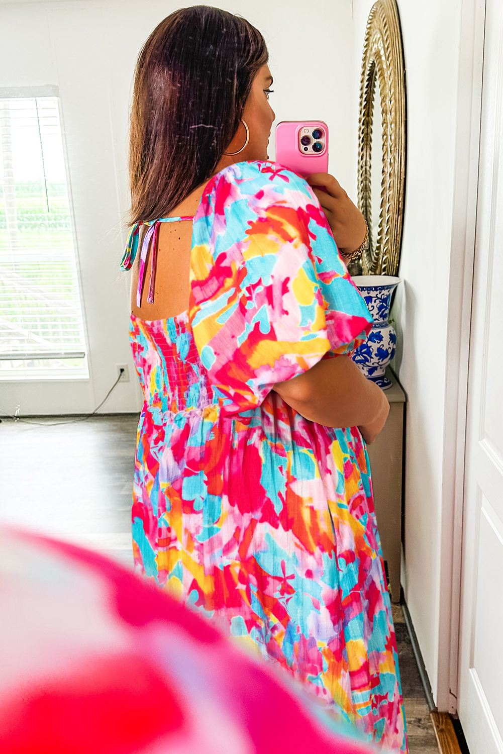 Black Leopard Patchwork Split Neck Ruffle Plus Size Dress