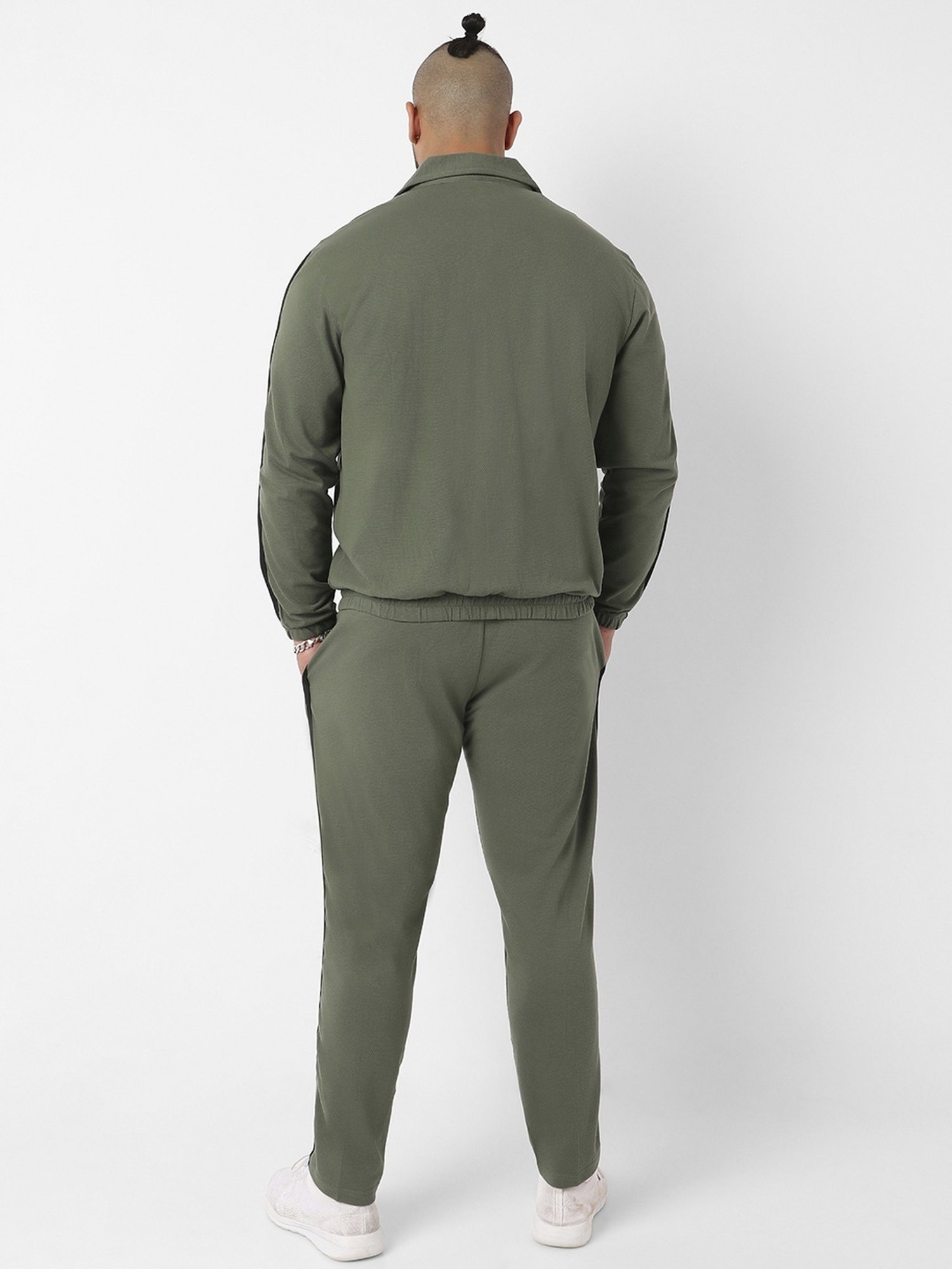 Instafab Plus Olive Green Regular Fit Plus Size Tracksuit