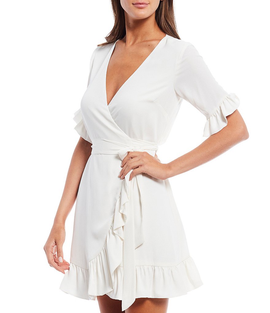 Gianni Bini Lauren Ruffle Trim Sleeve V-Neck Wrap Dress