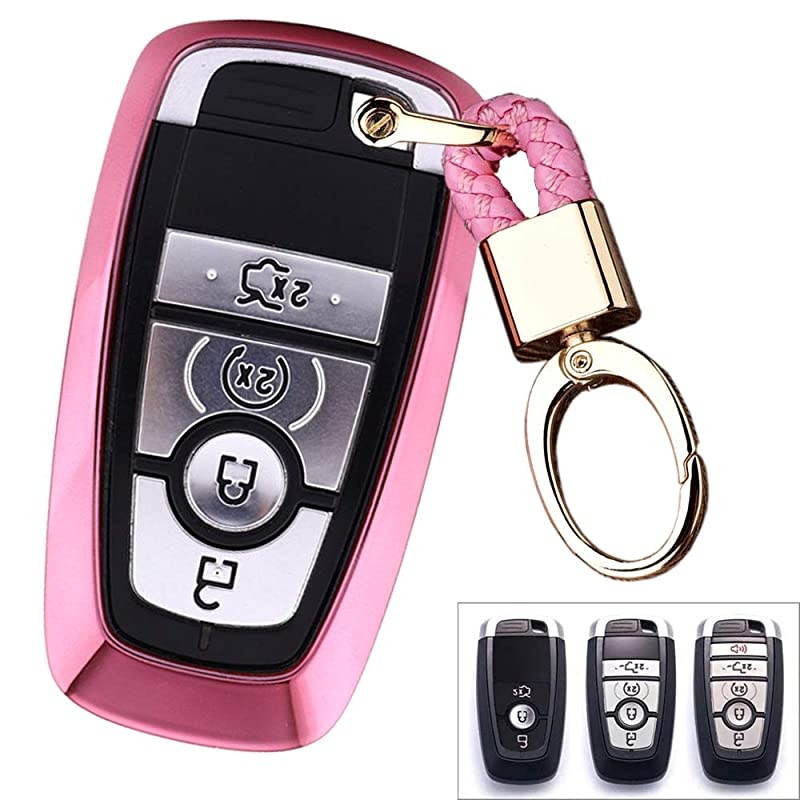 TM 3 4 5 Buttons TPU Smart keyless Entry Remote Key Fob case Cover Keychain for 2017 2018 2019 2020 Ford Mustang Explorer Edge Fusion Mondeo F150 F250 F350 F450 F550 Pink