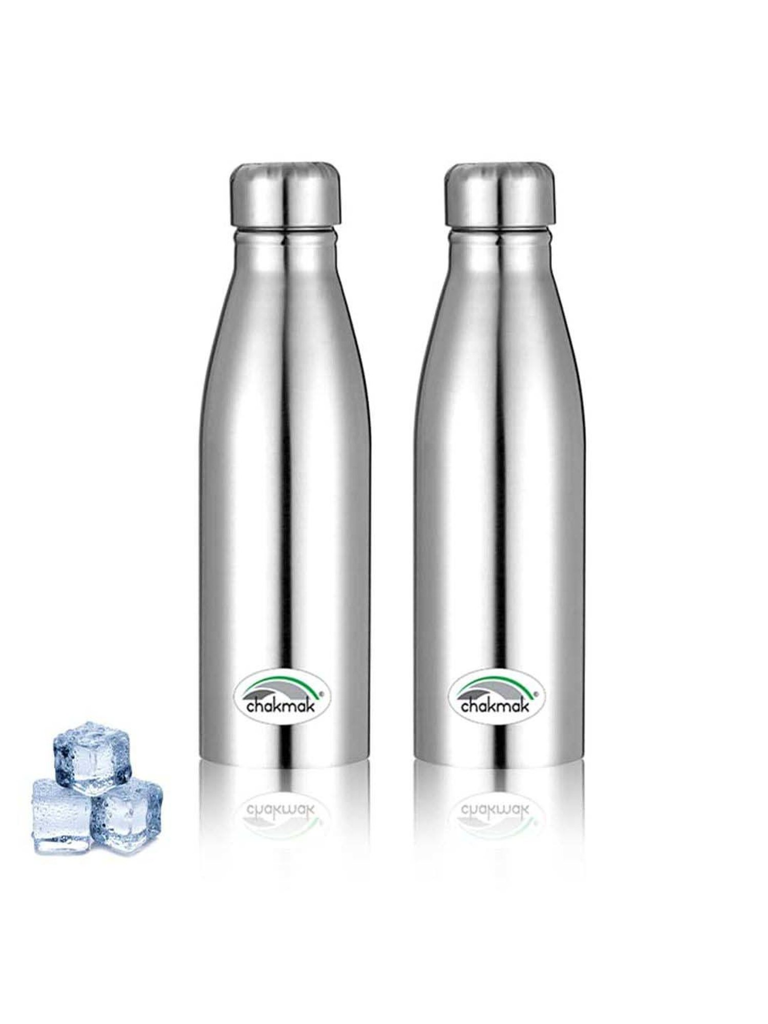 Chakmak Silver Stainless Steel Water Bottle - Set of 2