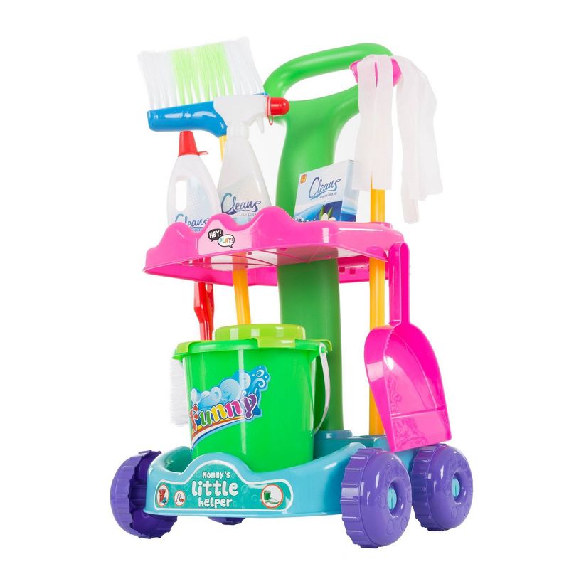 Pretend Play Cleaning Set with Caddy on Wheels by Hey! Play!